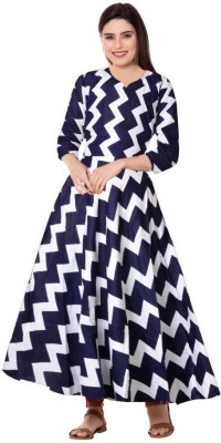 Khushi Print Women Maxi White, Blue Dress