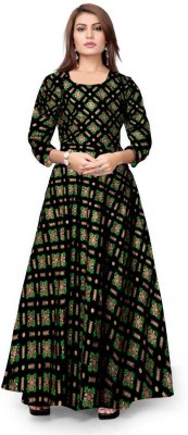 MUDRIKA Women Maxi Green, Gold, Black Dress