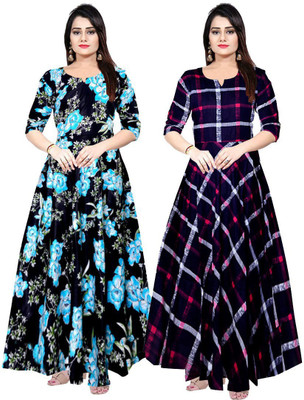 JWF Women A-line Multicolor Maxi/Full Length Dress