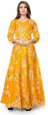 SILVER ORGANISATION Women Maxi Yellow Full Length Dress