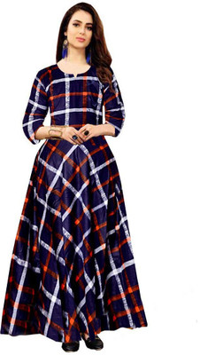 MUDRIKA Women Fit and Flare Blue Maxi/Full Length Dress