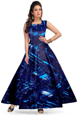 JWF Women A-line Blue Maxi/Full Length Dress