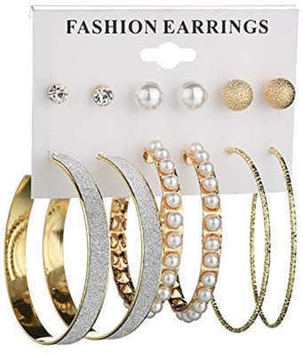 Jewels Galaxy Trendy Gold Pearl Alloy Hoop Earring