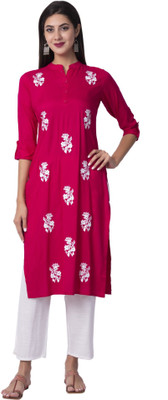 NYPA Women Embroidered Straight Kurta(Pink)