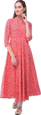 GLAM ROOTS Women Dyed/Ombre Flared Kurta(Red)