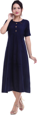 FEBIA Women Solid A-line Kurta(Blue)