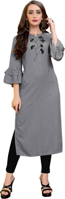 VBUYZ Women Solid Straight Kurta(Grey)