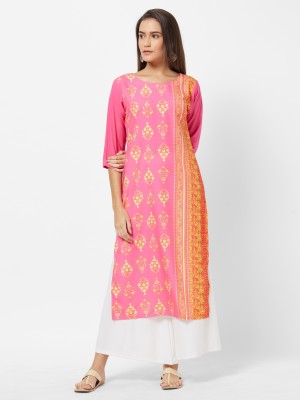 Jevi Prints Women Printed Straight Kurta(Pink)