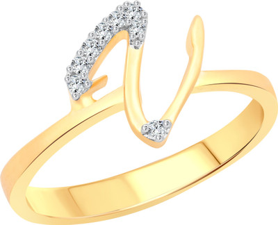 VIGHNAHARTA initial ''V'' Letter Alloy Cubic Zirconia Gold Plated Ring