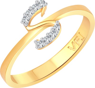 VIGHNAHARTA initial ''S'' Letter Alloy Cubic Zirconia Rhodium Plated Ring