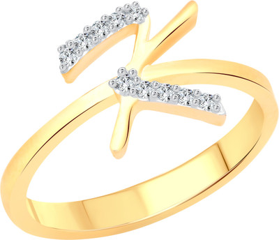 VIGHNAHARTA initial ''K'' Letter Alloy Cubic Zirconia Gold Plated Ring