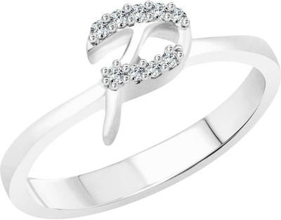 VIGHNAHARTA initial ''P'' Alphabet Alloy Cubic Zirconia Gold Plated Ring