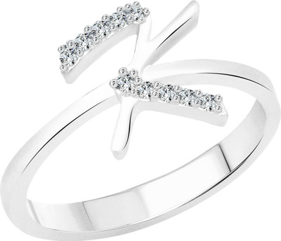 VIGHNAHARTA initial ''K'' Alphabet Alloy Cubic Zirconia Gold Plated Ring