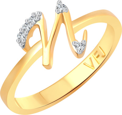 VIGHNAHARTA initial ''N'' Letter Alloy Cubic Zirconia Gold Plated Ring