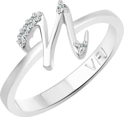 VIGHNAHARTA initial ''N'' Alphabet Alloy Cubic Zirconia Rhodium Plated Ring