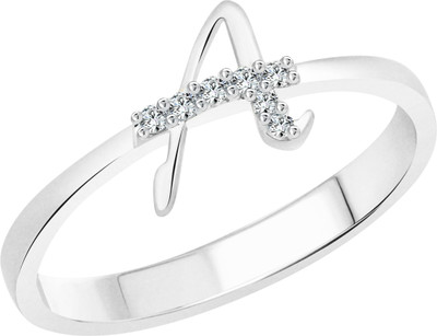 VIGHNAHARTA initial ''A'' Alphabet Alloy Cubic Zirconia Rhodium Plated Ring
