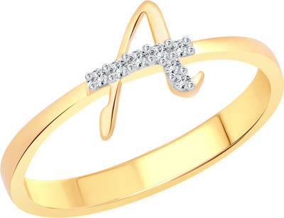 VIGHNAHARTA initial ''A'' Letter Alloy Cubic Zirconia 18K Yellow Gold Plated Ring