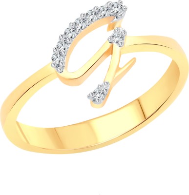 VIGHNAHARTA initial ''G'' Letter Alloy Cubic Zirconia Gold Plated Ring