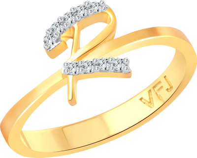 VIGHNAHARTA initial ''R'' Letter Alloy Cubic Zirconia Gold Plated Ring