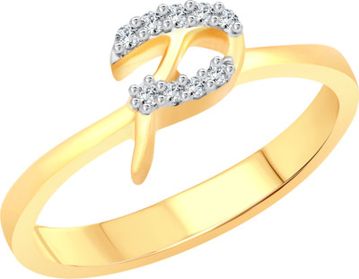 VIGHNAHARTA initial ''P'' Letter Alloy Cubic Zirconia Gold Plated Ring