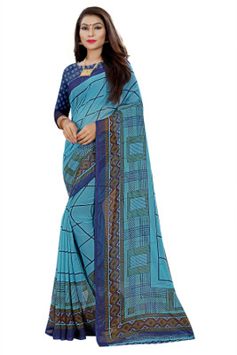 Vimalnath Synthetics Checkered Daily Wear Georgette Saree(Light Blue)