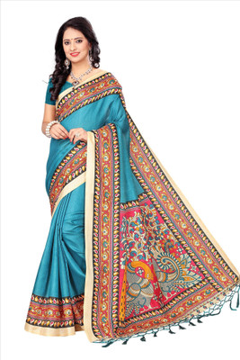 Kimisha Printed Daily Wear Khadi Silk Saree(Light Blue) Flipkart