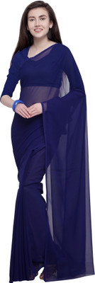 Payal Sarees Solid/Plain Daily Wear Georgette Saree(Dark Blue)