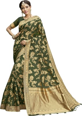 Pisara Woven Banarasi Cotton Silk Saree(Green)