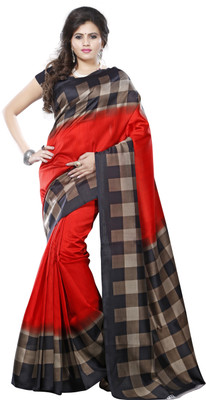 Rightshape Checkered Mysore Art Silk Saree(Multicolor)