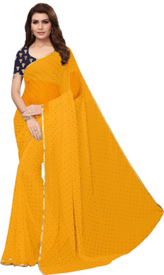 REDFISH Solid/Plain Bollywood Chiffon Saree(Yellow)