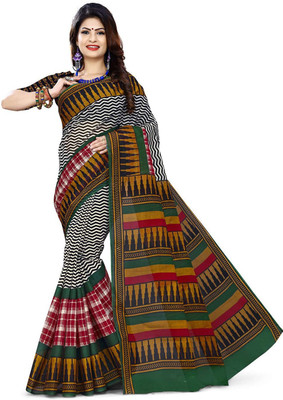 Jevi Prints Printed Bollywood Pure Cotton Saree(Multicolor)