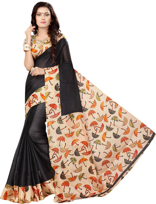 Vimalnath Synthetics Printed Kalamkari Cotton Blend Saree(Black)