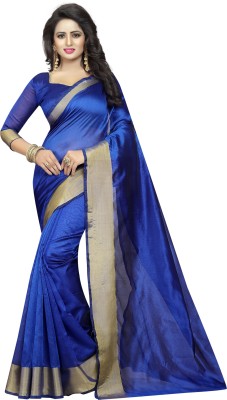 PINK WISH Self Design Bollywood Cotton Silk Saree(Blue)