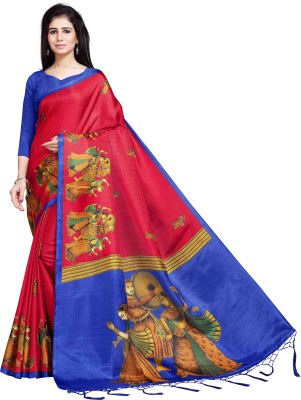 Winza Designer Woven, Printed, Graphic Print Bollywood Cotton Silk, Khadi Silk Saree(Red)