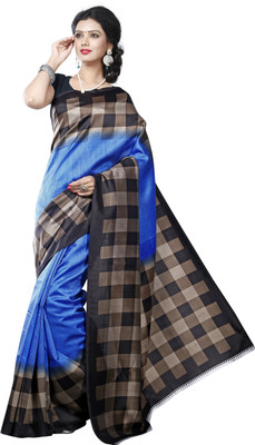 Rightshape Checkered Mysore Art Silk Saree(Multicolor)