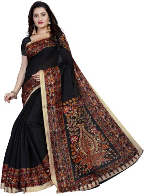 Vimalnath Synthetics Printed Kalamkari Cotton Blend Saree(Black)