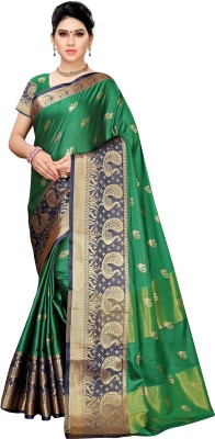 Pisara Woven Banarasi Cotton Silk Saree(Dark Green)