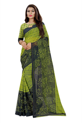 RUNAYA NX Floral Print Bollywood Georgette Saree(Light Green)