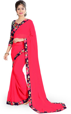 Oomph! Solid/Plain Bollywood Chiffon Saree(Pink)