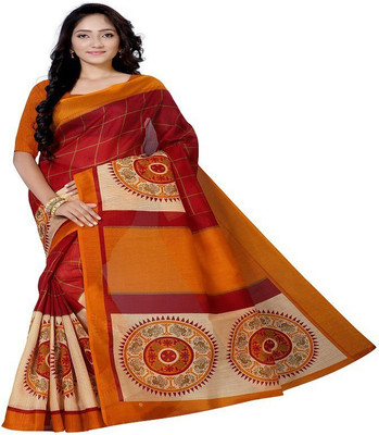 RUNAYA NX Printed Bhagalpuri Silk Blend Saree(Gold)