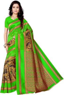 RUNAYA NX Checkered Bhagalpuri Art Silk Saree(Green)