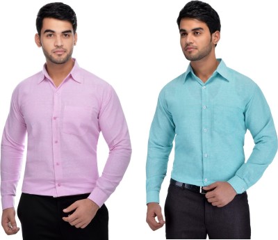 DESHBANDHU KHADI Men Solid Formal Blue, Pink Shirt(Pack of 2)