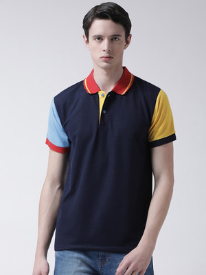 TSX Color Block Men Polo Neck Blue T-Shirt