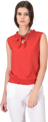 Oomph! Casual No Sleeve Solid Women Red Top