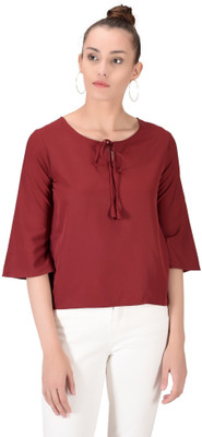 Oomph! Casual Bell Sleeve Solid Women Red Top