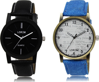 LOREM LR-05-28 Men Watch Combo With Black-Blue Leather Strap Round Analog Watch  - For Men