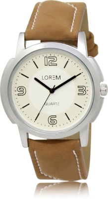 LOREM White-Brown Round Leather Analog Watch  - For Men