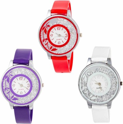 Stepso Attractive Diamond Round Dial Multi color Belti Analog Watch  - For Girls