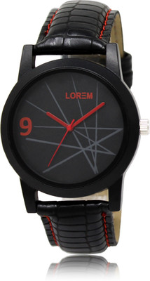 LOREM Black-Round Leather Analog Watch  - For Men