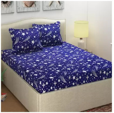 Home Readiness 140 TC Polycotton Double Printed Flat Bedsheet(Pack of 1, Blue)